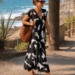 Verbeth | Abstract Print V Neck Flowing Midi Dress