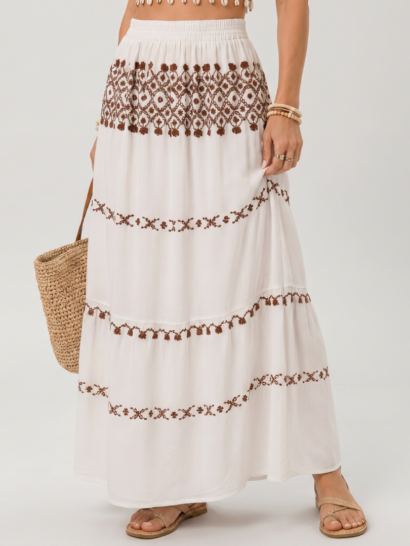 Miralia | Spaghetti Strap Embroidered Detail Midi Dress