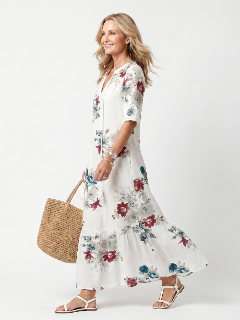 Suriwen | Scattered Floral Tassel Tie Midi Dress