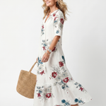 Suriwen | Scattered Floral Tassel Tie Midi Dress