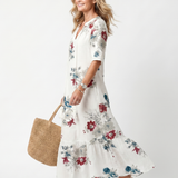 Suriwen | Scattered Floral Tassel Tie Midi Dress