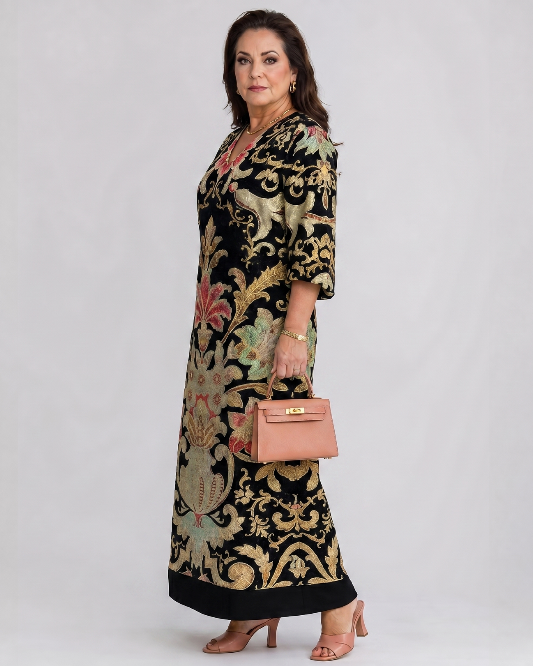Beletta | Vivid Vintage Pattern Pocket Detail Midi Dress