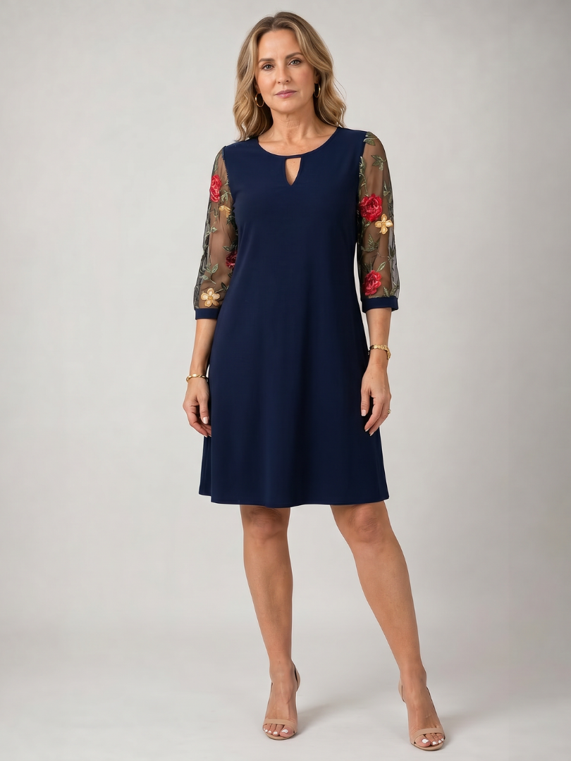 Casvia | Embroidered Mesh Sleeve Mini Dress