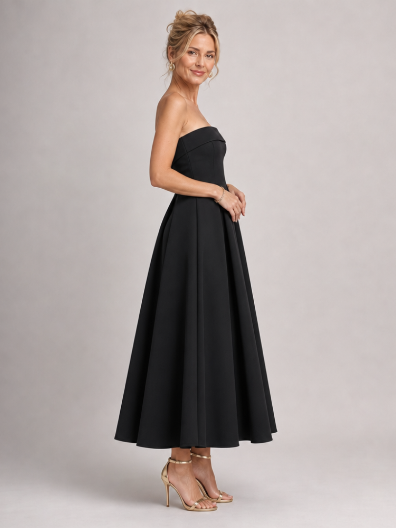 Permae | Strapless Structured Bodice Midi Dress