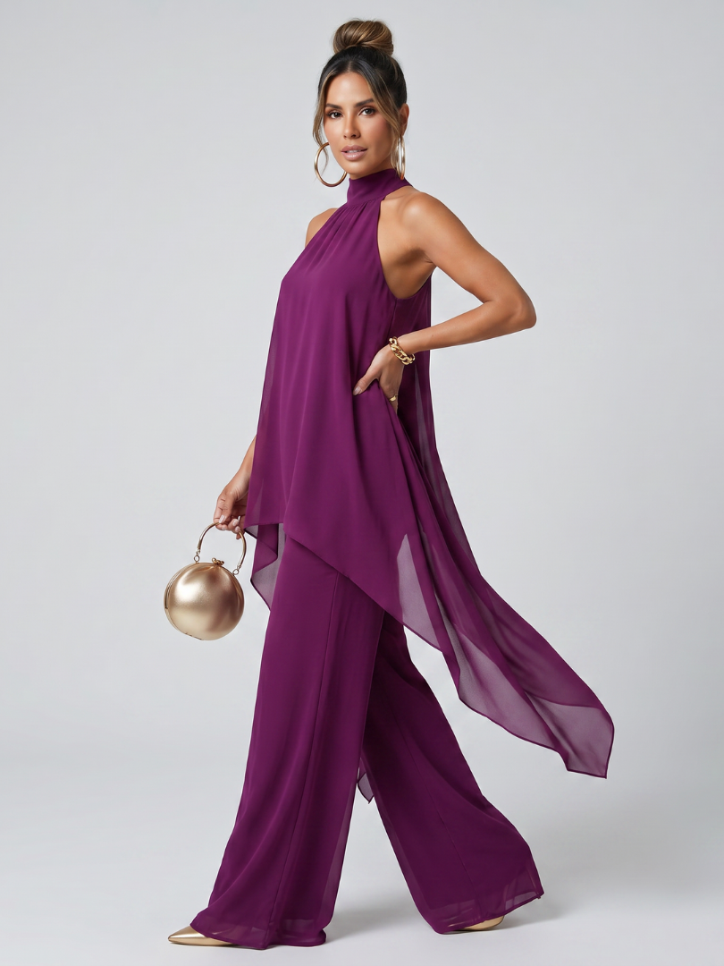 Julwyn | Asymmetric Tunic Top Wide Leg Pants Set
