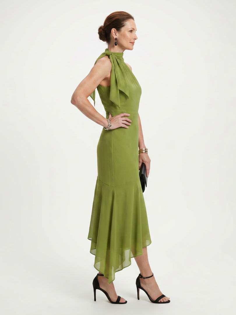 Valla | Draped Halter Keyhole Midi Dress
