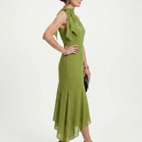 Valla | Draped Halter Keyhole Midi Dress