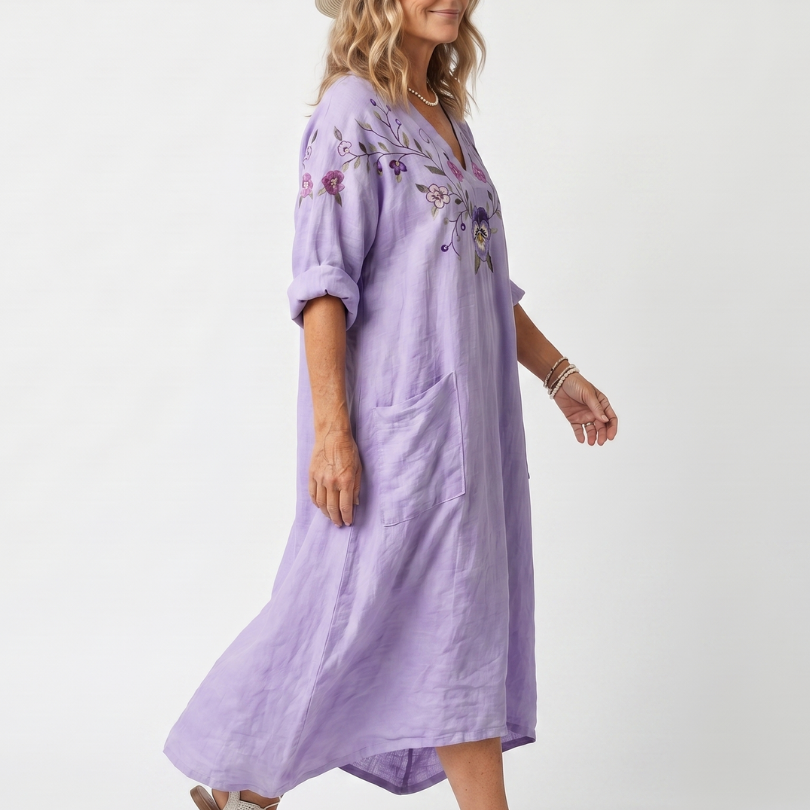 Maebeth | Floral Embroidered Oversized Pocket Midi Dress