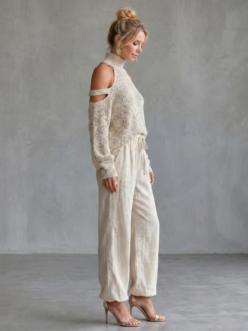 Dahlette | Open Shoulder Knit Top And Wide Leg Pants Set
