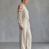 Dahlette | Open Shoulder Knit Top And Wide Leg Pants Set