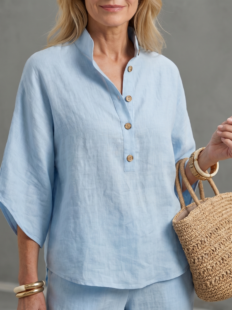 Frebeth | Button Front Relaxed Tunic Trouser Set