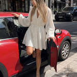 Callalette | Long Sleeve V Neck Flared Skirt Mini Dress