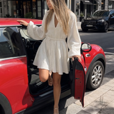 Callalette | Long Sleeve V Neck Flared Skirt Mini Dress