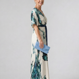Verenarose | Abstract Belted Flutter Sleeve Maxi Dress