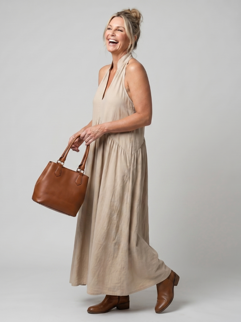 Elibelle | Halter Neck Relaxed Flowing Silhouette Midi Dress