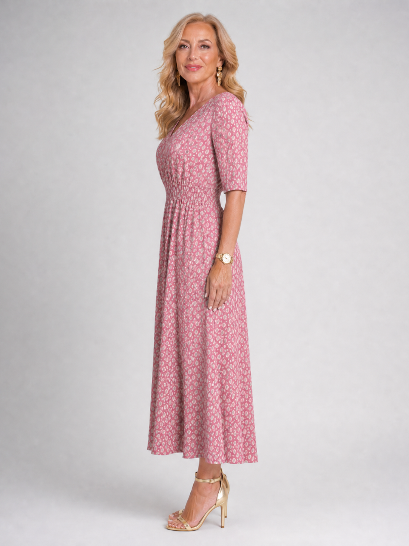 Verathea | Printed V Neck Midi Dress