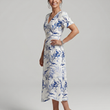Sennamarie | V Neck Soft Botanical Print Midi Dress