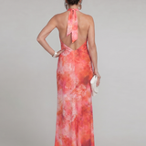 Odasette | Halter Neck Printed Pattern Maxi Dress