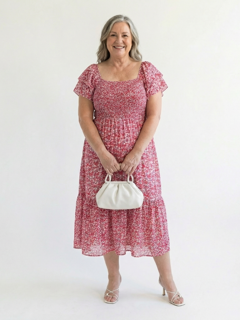 Norlora | Off Shoulder Floral Smocked Midi Dress