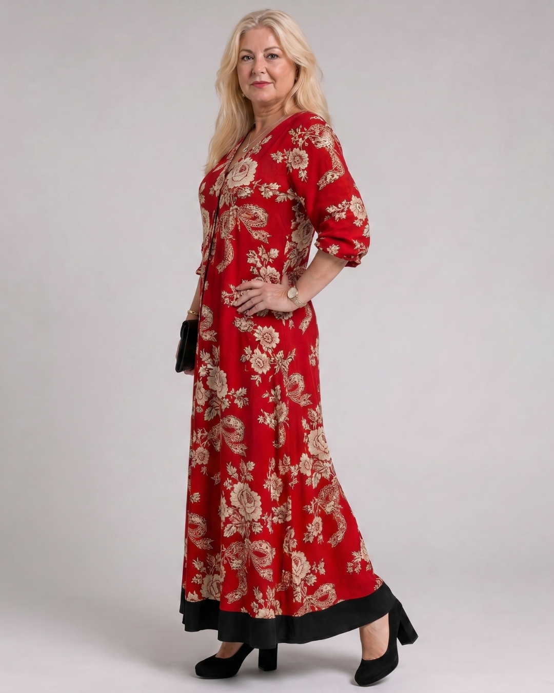 Velette | Vintage Floral V Neck Relaxed Midi Dress