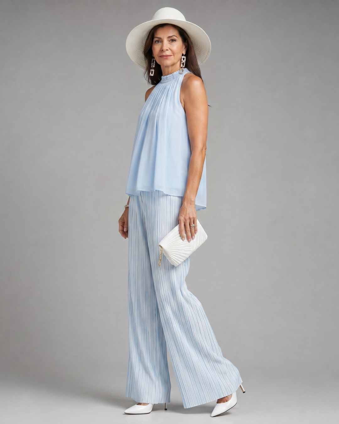 Merlette | Halter Neck Flowing Top And Pleated Wide Leg Pants Set