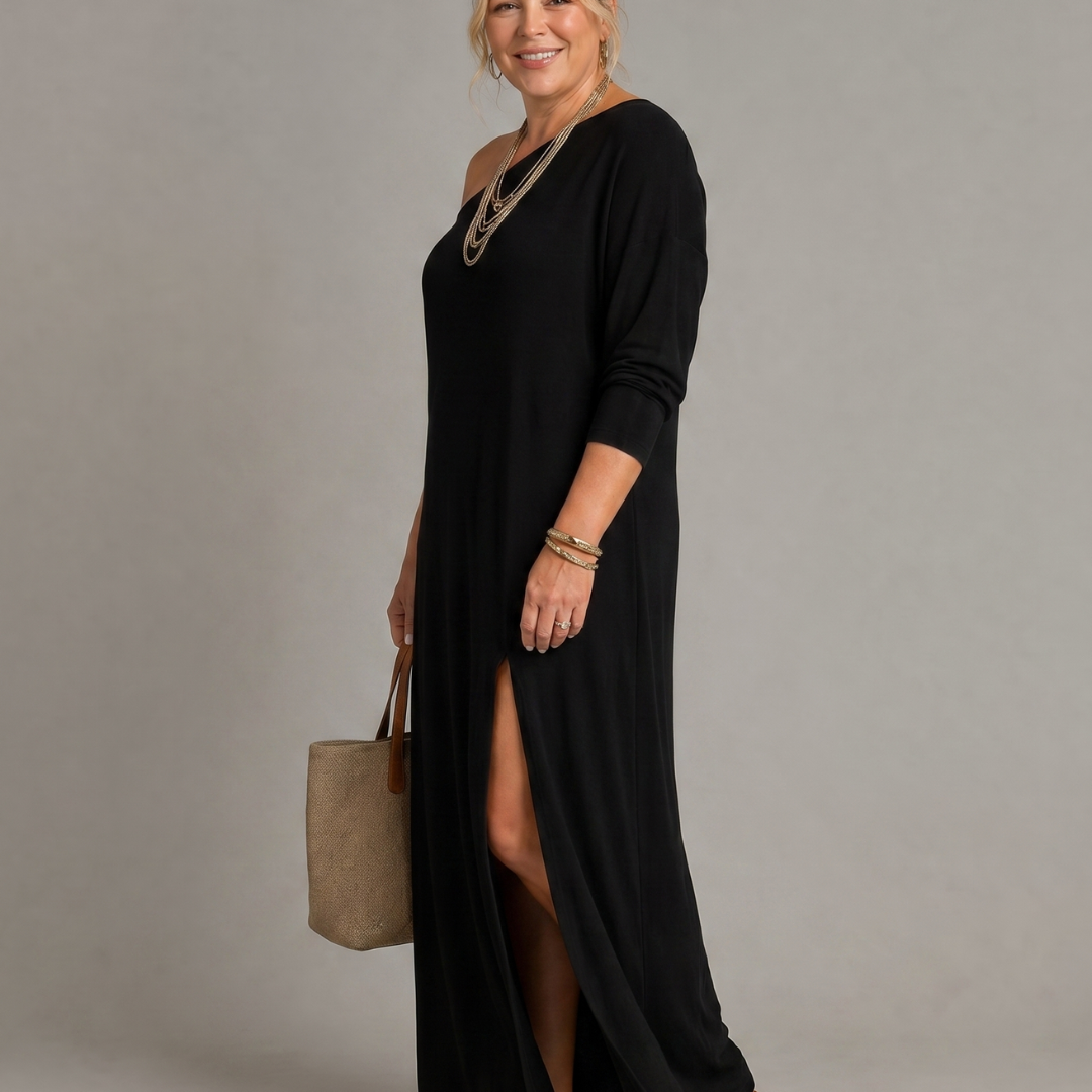 Mildra | One Shoulder Side Slit Flowing Midi Dress