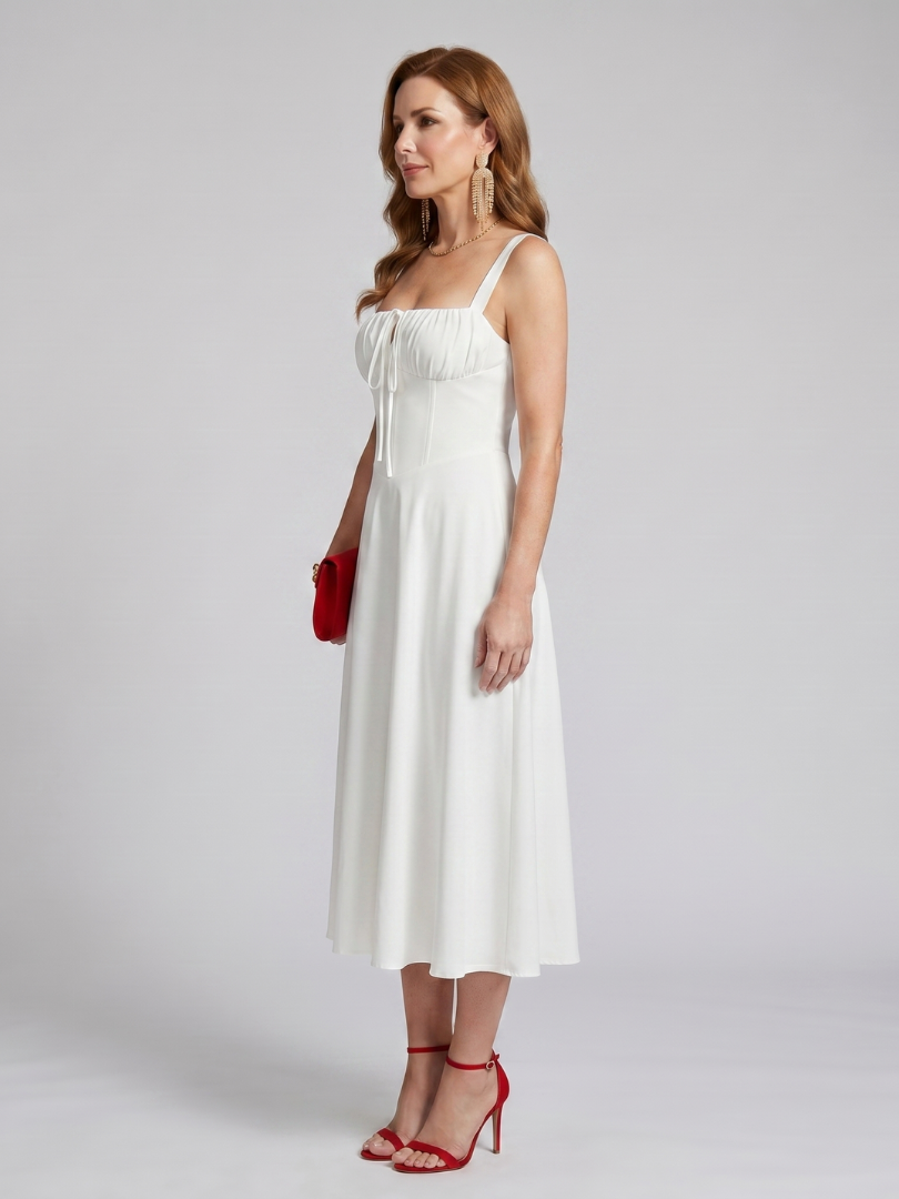 Kalwynne | Spaghetti Strap Ruched Bodice Midi Dress