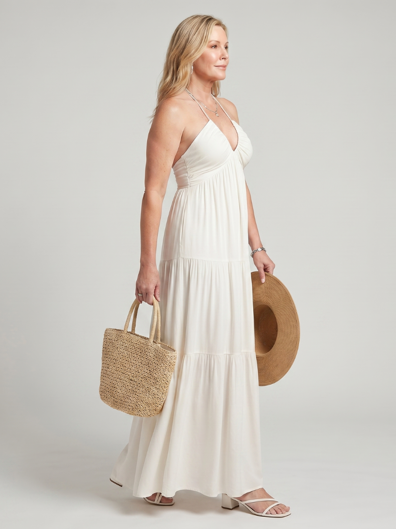 Kalssa | Halter Neck Tiered Skirt Midi Dress