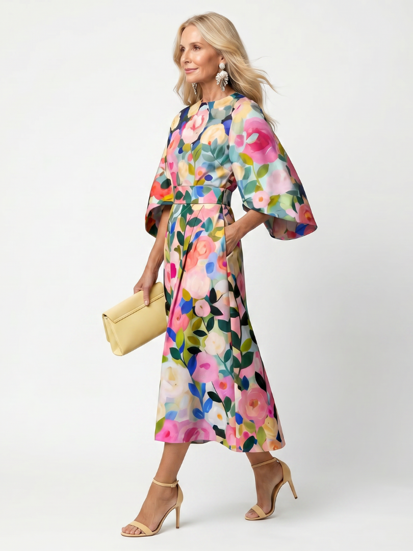 Callora | Wide Sleeve Floral Midi Dress