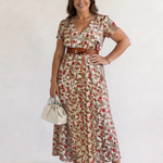 Tamsinna | Elegant Floral V-Neck Midi Dress