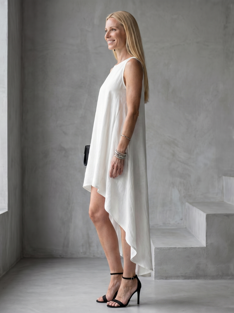 Talnia | Sleeveless High Low Flowing Shape Midi Dress