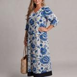 Sabina | Blue Porcelain Floral Pocket Detail Midi Dress