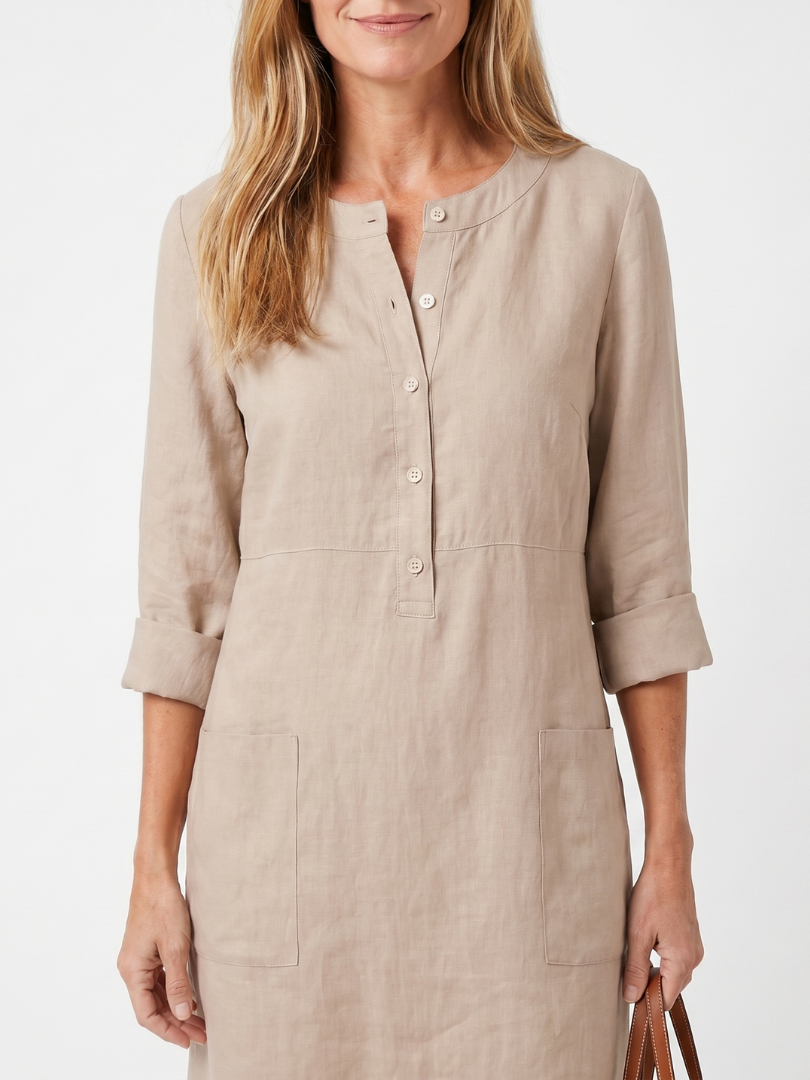 Haletta | Button Front Sleeve Knee Length Dress