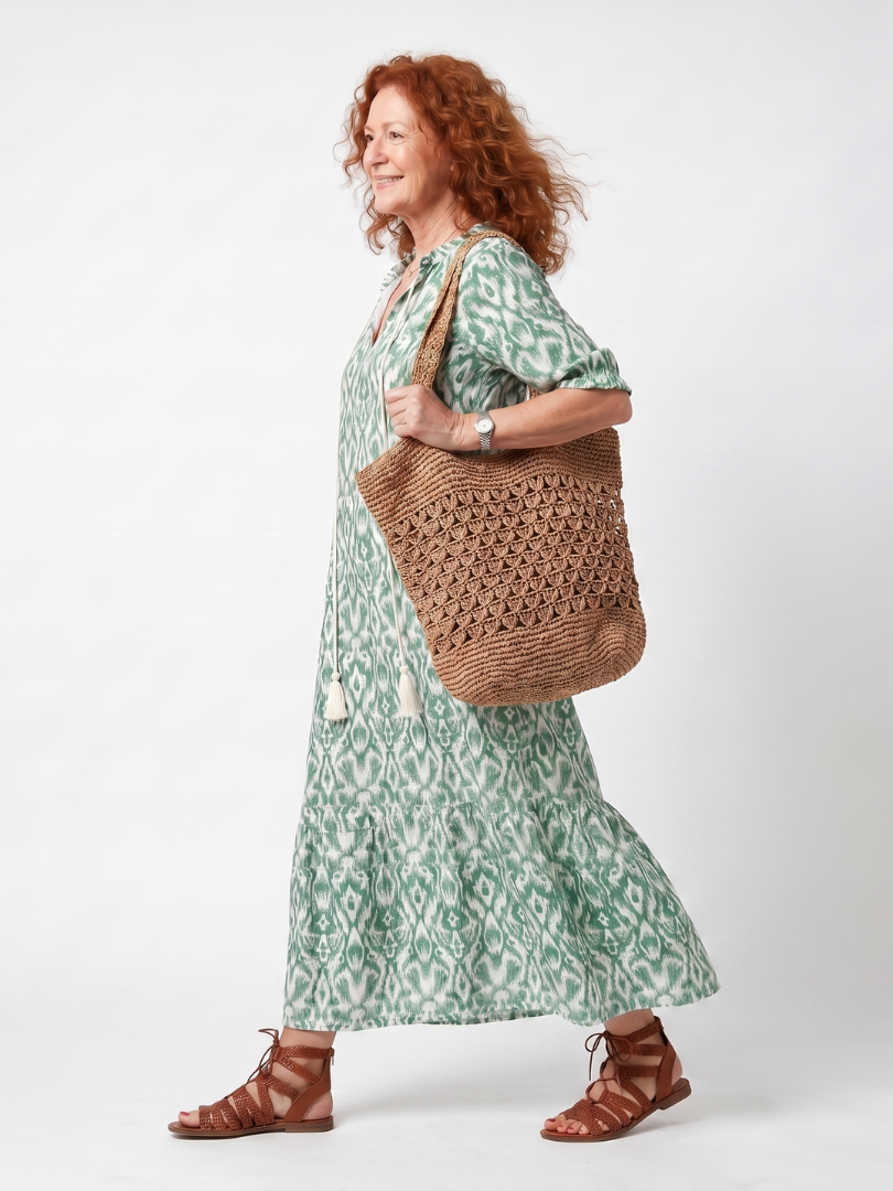 Marna | Pattern V Neck Tassel Midi Dress