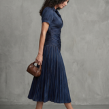Mirna | Pleated Waistline Stripe Midi Dress