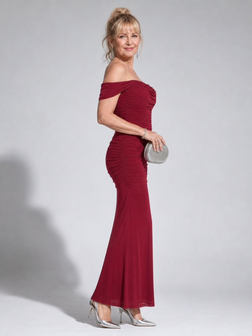 Marmarie | Off Shoulder Fitted Silhouette Midi Dress