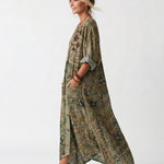Wrennavia | Button Front Embroidered Oversized Pocket Midi Dress