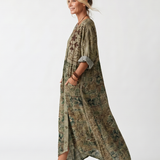 Wrennavia | Button Front Embroidered Oversized Pocket Midi Dress