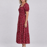 Serrina | Floral Smocked Square Neck Midi Dress