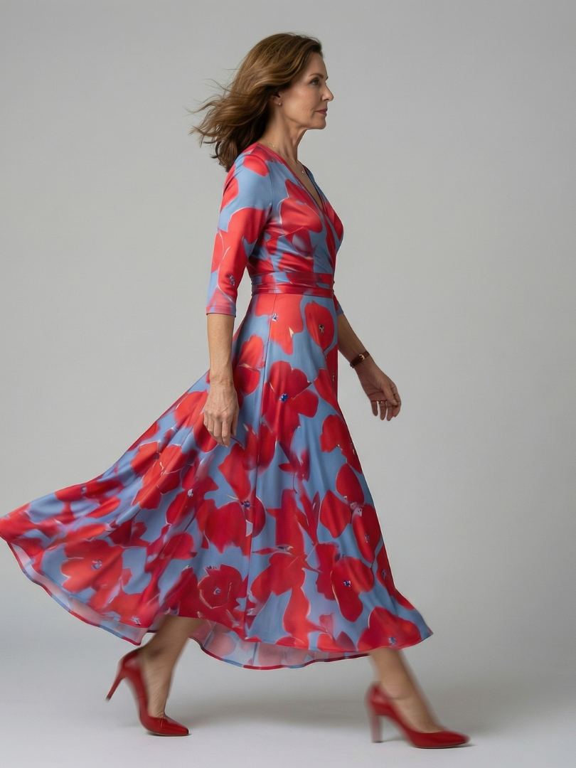 Liasette | Cross Wrap Neck Midi Dress