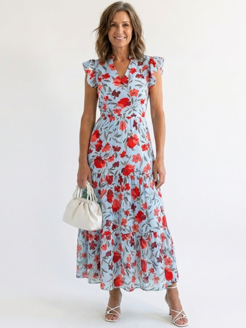 Corlette | Floral V-Neck Tiered Midi Dress