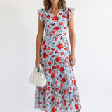 Corlette | Floral V-Neck Tiered Midi Dress