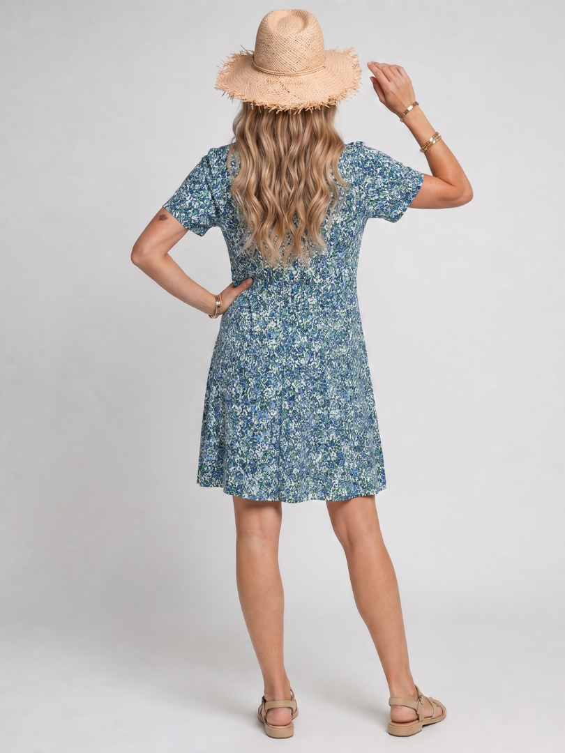 Hallia | Short Sleeve Tropical Print Knee Length Dress