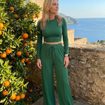 Lorlia | Long Sleeve Crew Neck Crop Top Pants Set