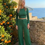 Lorlia | Long Sleeve Crew Neck Crop Top Pants Set
