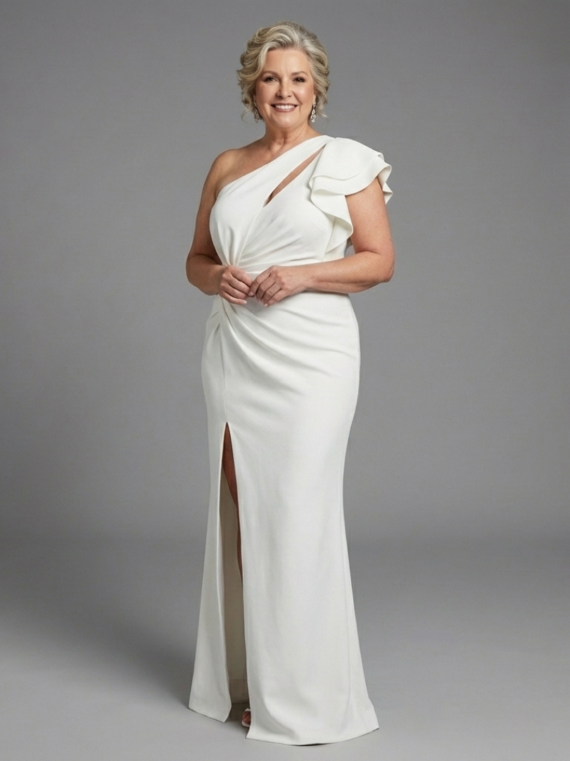 Briada | One Shoulder Ruffle Slit Maxi Dress