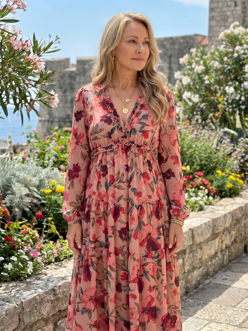 Tovawyn | Floral Print Long Sleeve Tiered Maxi Dress