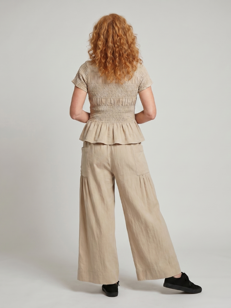 Selthea | Peplum Detail Smocked Top And Wide Leg Pants Set