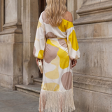 Briwynne | Abstract Print Fringe Hem Midi Dress