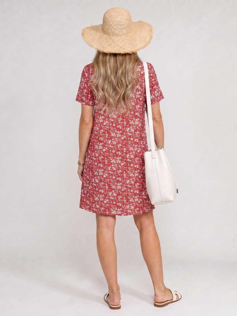 Taliawen | Short Sleeve Geometric Print Knee Length Dress